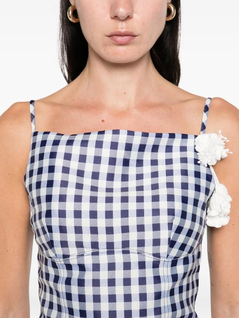 Self-Portrait gingham floral-embellished top - Blue - zdjęcie produktu nr 2