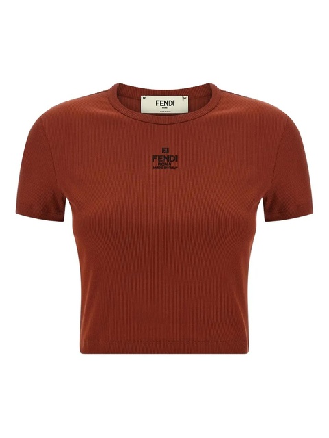 FENDI ribbed logo embroidery top - Brown - zdjęcie produktu nr 1