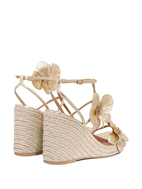 ZIMMERMANN 110mm Orchid flower-embellished wedge sandals - Gold - zdjęcie produktu nr 2