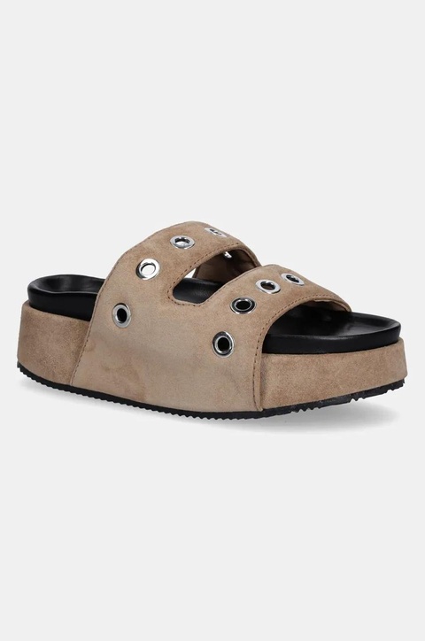 Inuikii klapki zamszowe Suede Studs damskie kolor brązowy na platformie 1004.005.0151.163 / 70103-153 - zdjęcie produktu nr 1