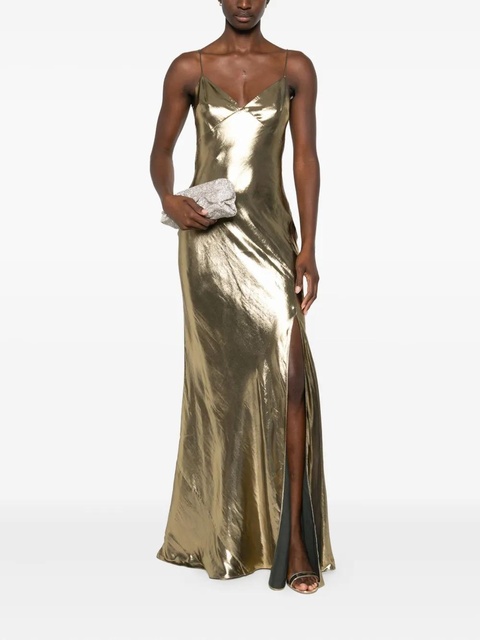 Self-Portrait metallic-effect maxi dress - Gold - zdjęcie produktu nr 2