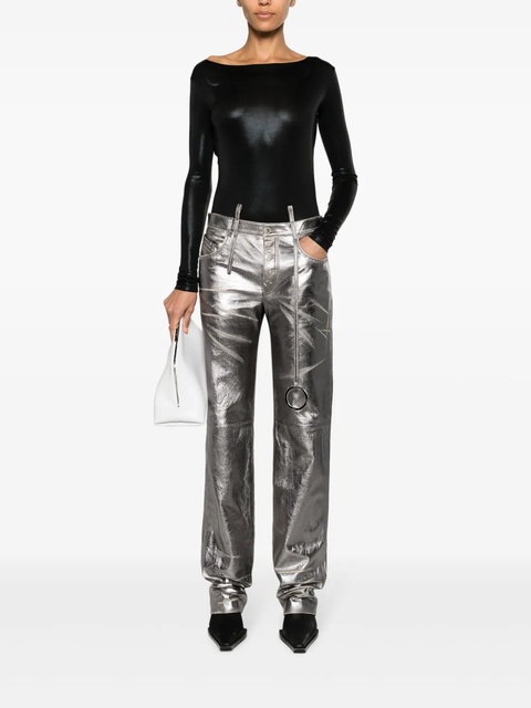 The Attico distressed straight-leg leather trousers - Silver - zdjęcie produktu nr 2