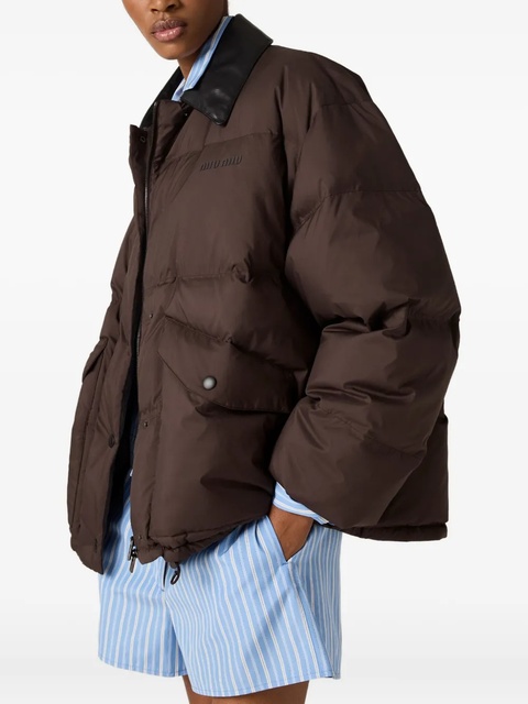 Miu Miu leather-collar puffer jacket - Brown - zdjęcie produktu nr 1