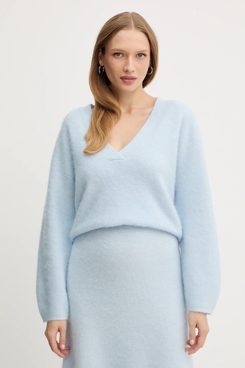 BOSS Orange sweter z dodatkiem wełny damski kolor niebieski 50549185 - zdjęcie produktu nr 1