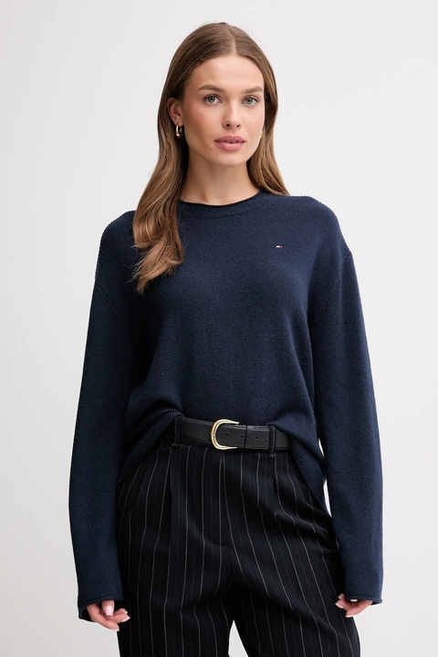 Tommy Hilfiger sweter wełniany damski kolor granatowy lekki WW0WW46438 - zdjęcie produktu nr 1