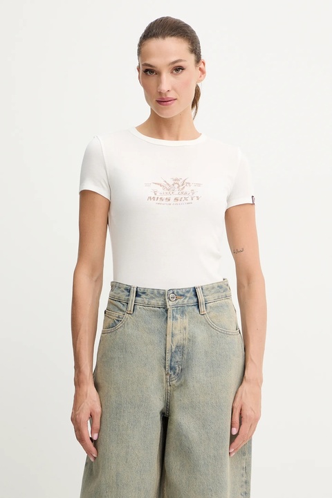 Miss Sixty t-shirt damski kolor beżowy 6S3SJ56300 - zdjęcie produktu nr 1