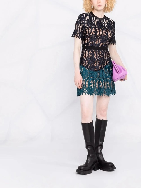 Self-Portrait two-tone guipure lace minidress - Blue - zdjęcie produktu nr 2