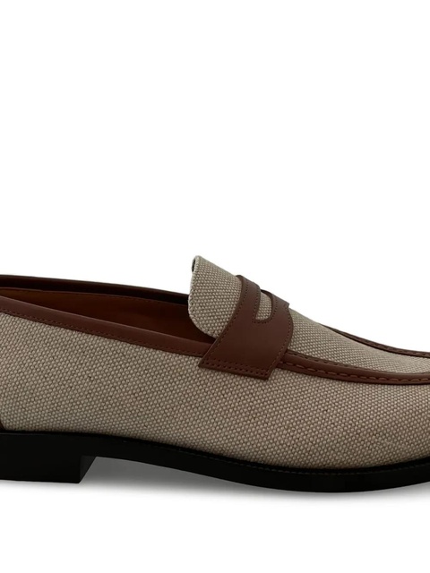Loro Piana Sergio leather-trimmed canvas loafers - Brown - zdjęcie produktu nr 2