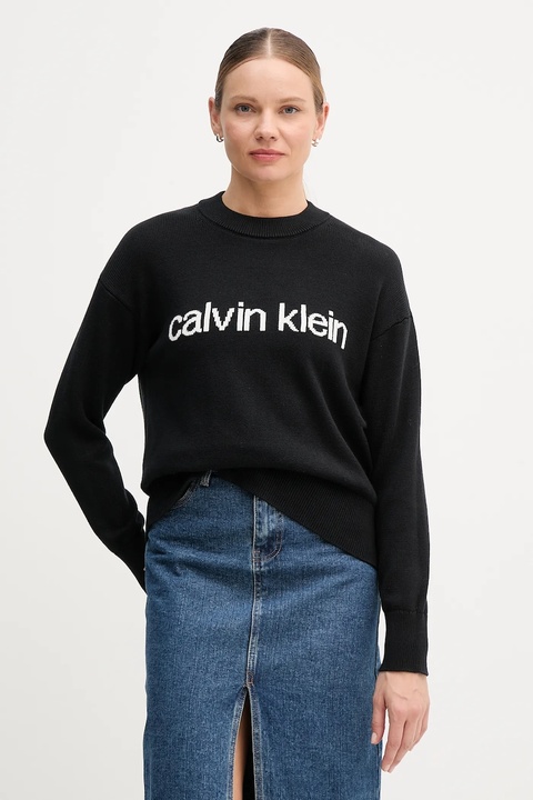 Calvin Klein Jeans sweter bawełniany damski kolor czarny lekki LV047C311G - zdjęcie produktu nr 1