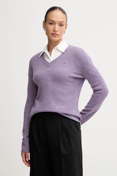 Tommy Hilfiger sweter wełniany damski kolor fioletowy lekki WW0WW43505 - zdjęcie produktu nr 1