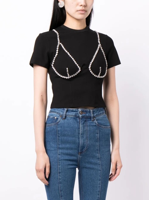 AREA crystal-embellished cup-chain T-shirt - Black - zdjęcie produktu nr 2