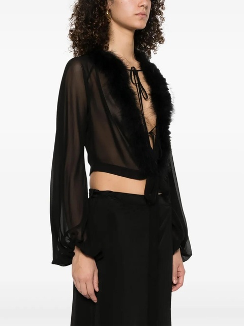 Blumarine feather-trim georgette blouse - Black - zdjęcie produktu nr 2