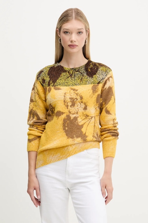 Desigual sweter z domieszką wełny ADAK damski kolor żółty lekki 25WWJF30 - zdjęcie produktu nr 1
