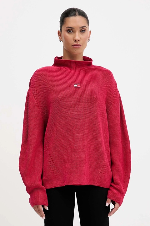 Tommy Jeans sweter bawełniany damski kolor bordowy z półgolfem DW0DW21676 - zdjęcie produktu nr 1