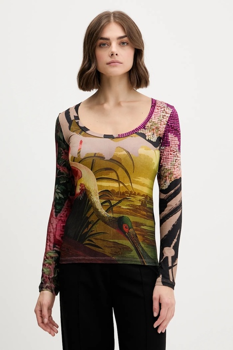 Desigual longsleeve JAPON LACROIX damski kolor beżowy 25WWTK38 - zdjęcie produktu nr 1