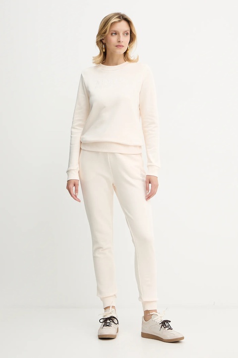 Armani Exchange bluza bawełniana damska kolor beżowy gładka XW000985 AF14284 - zdjęcie produktu nr 2
