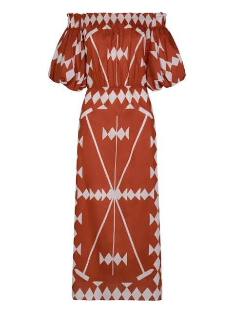 Johanna Ortiz Harbor Hues off-shoulder midi dress - Brown - zdjęcie produktu nr 1