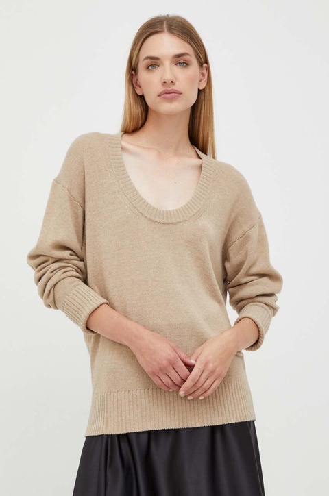 Trussardi sweter z domieszką wełny damski kolor beżowy lekki - zdjęcie produktu nr 1