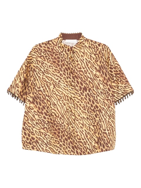 ZIMMERMANN leopard-print beaded-cuff blouse - Yellow - zdjęcie produktu nr 2