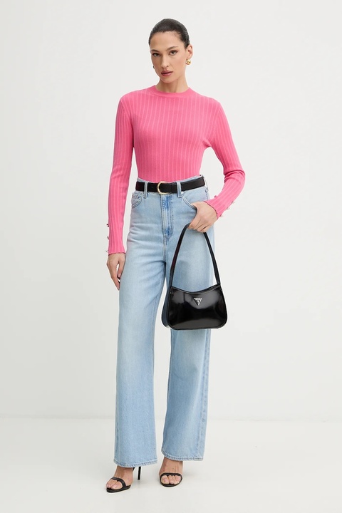 Morgan sweter damski kolor różowy lekki z półgolfem MCIELO - zdjęcie produktu nr 2