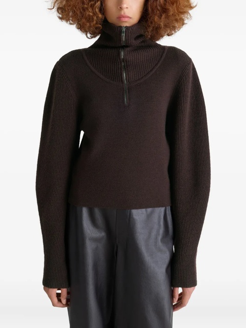 LEMAIRE ribbed half-zip sweater - Brown - zdjęcie produktu nr 2