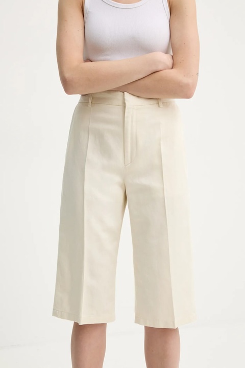 Filippa K szorty z domieszką lnu kolor beżowy wzorzyste high waist 31428 - zdjęcie produktu nr 1