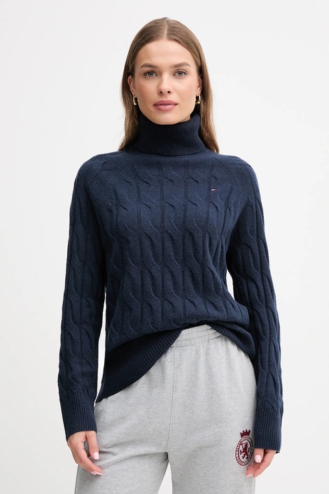 Tommy Hilfiger sweter wełniany damski kolor granatowy lekki z golfem WW0WW46791 - zdjęcie produktu nr 1