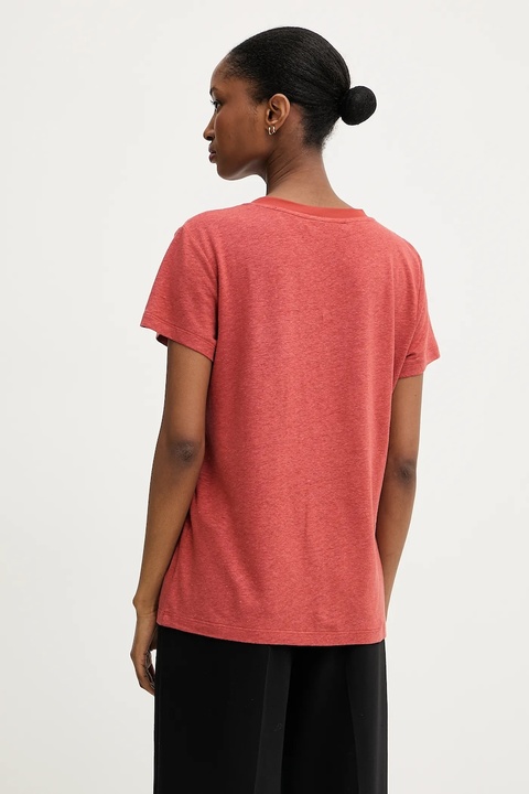 Karl Lagerfeld t-shirt lniany damski kolor czerwony A3W17070 - zdjęcie produktu nr 2