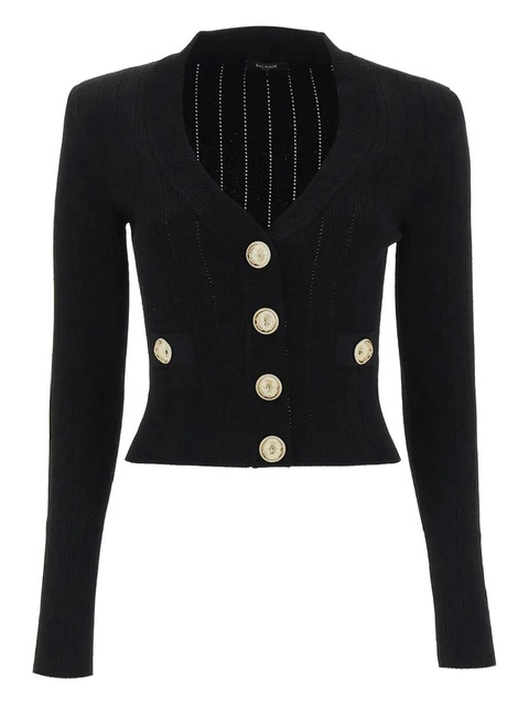 Balmain ribbed gold-button cardigan - Black - zdjęcie produktu nr 1
