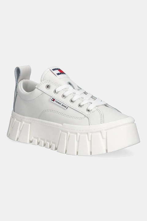 Tommy Jeans sneakersy skórzane TJW VULC FLATFORM LEATHER damskie kolor biały EN0EN03008 - zdjęcie produktu nr 1