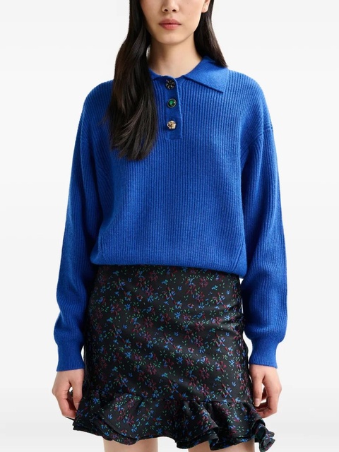 Essentiel Antwerp Imetal embellished polo top - Blue - zdjęcie produktu nr 2