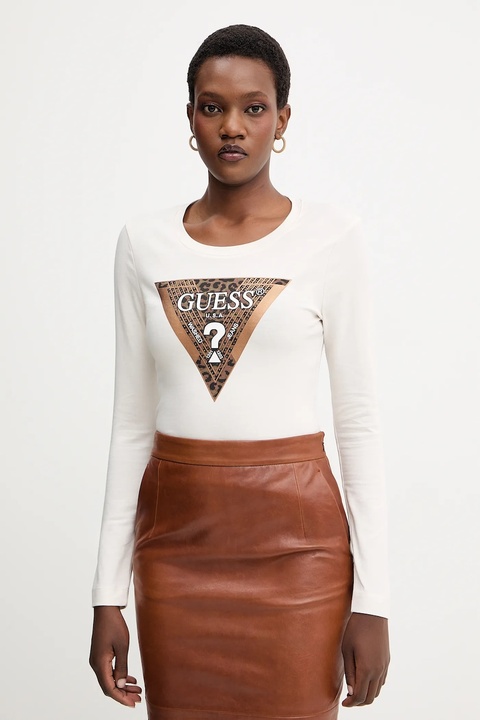 Guess longsleeve LEO damskie kolor beżowy W5BI75 J1314 - zdjęcie produktu nr 1