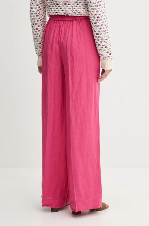 United Colors of Benetton spodnie lniane damskie kolor różowy proste high waist 4AGHDF08K - zdjęcie produktu nr 2