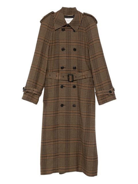 Saint Laurent double-breasted checked trench coat - Brown - zdjęcie produktu nr 1