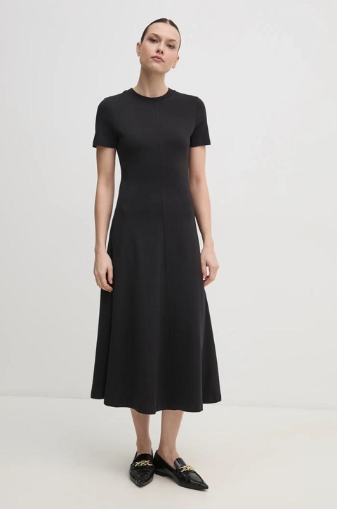 Tommy Hilfiger sukienka bawełniana kolor czarny midi rozkloszowana WW0WW44547 - zdjęcie produktu nr 1