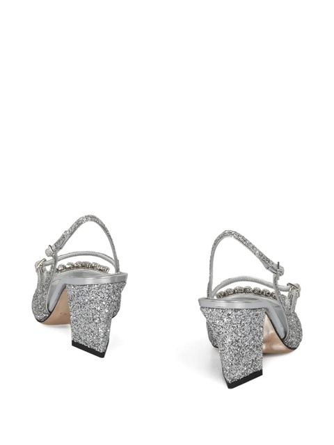 Jimmy Choo 45mm Belinda glitter slingback block-heel pumps - Silver - zdjęcie produktu nr 2