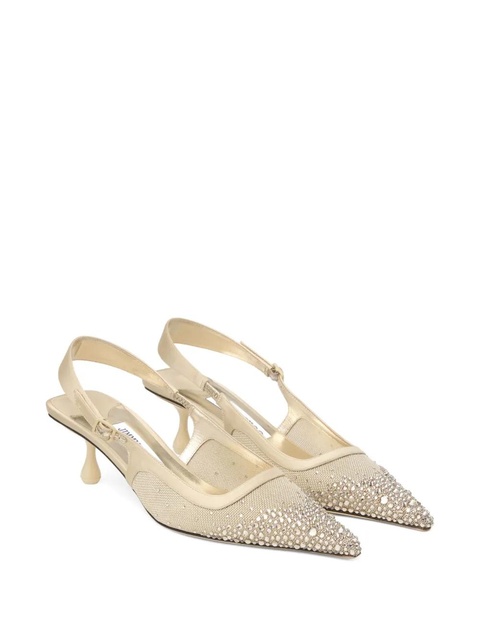 Jimmy Choo 50mm Amel crystal-embellished slingback pumps - Gold - zdjęcie produktu nr 2