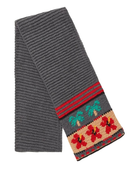 Alanui Hibiscus Bloom palm-tree wool scarf - Grey - zdjęcie produktu nr 2
