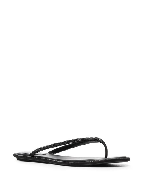 René Caovilla glass crystal-embellishmed leather flip-flops - Black - zdjęcie produktu nr 2
