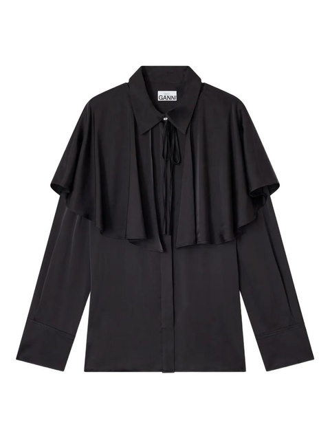 GANNI cape-detail satin shirt - Black - zdjęcie produktu nr 1