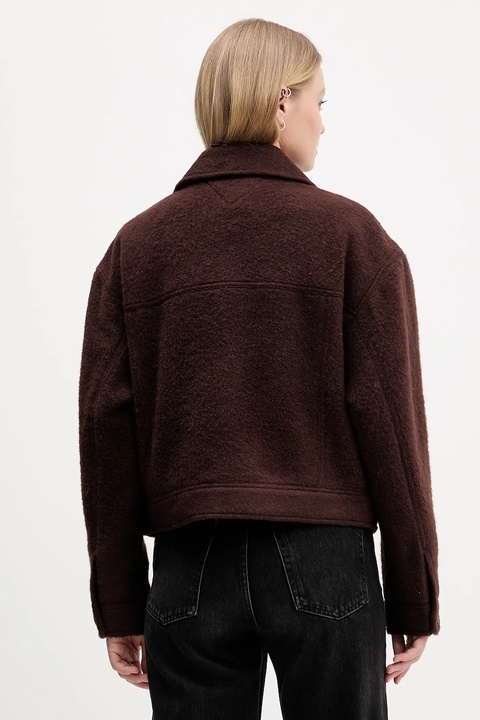 Tommy Jeans kurtka z dodatkiem wełny kolor brązowy przejściowa oversize DW0DW21662 - zdjęcie produktu nr 2