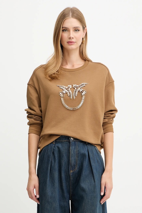 Pinko bluza bawełniana damska kolor brązowy z aplikacją 100534 A2RO - zdjęcie produktu nr 1