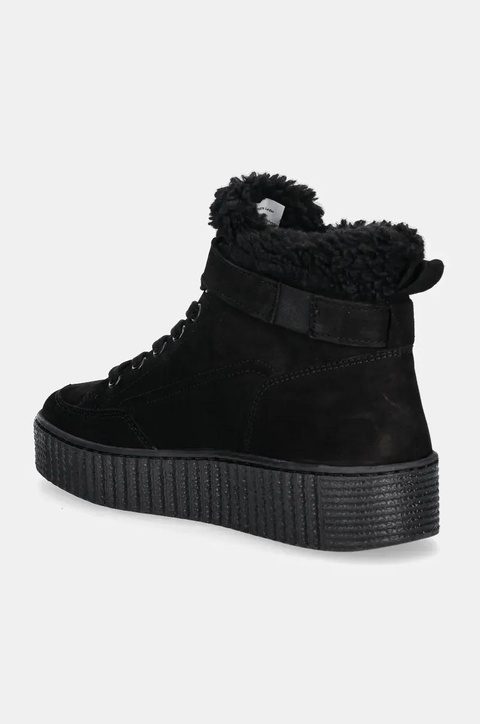 Tommy Hilfiger botki zamszowe FAUX FUR NUBUCK LOW LACE-UP kolor czarny na płaskim obcasie ocieplone FW0FW08172 - zdjęcie produktu nr 2