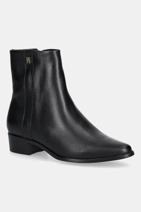 Tommy Hilfiger botki skórzane TH LEATHER POINTY ZIP BOOTIE damskie kolor czarny na słupku FW0FW08980 - zdjęcie produktu nr 1