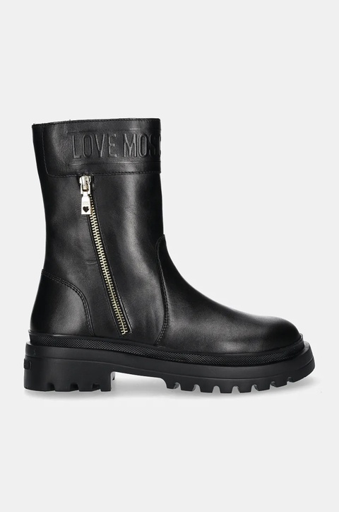 Love Moschino botki skórzane damskie kolor czarny na płaskim obcasie JA24245G0LIA0000 - zdjęcie produktu nr 2