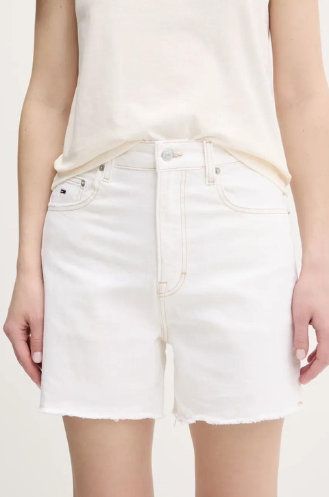 Tommy Jeans szorty jeansowe damskie kolor beżowy gładkie high waist DW0DW20093 - zdjęcie produktu nr 1