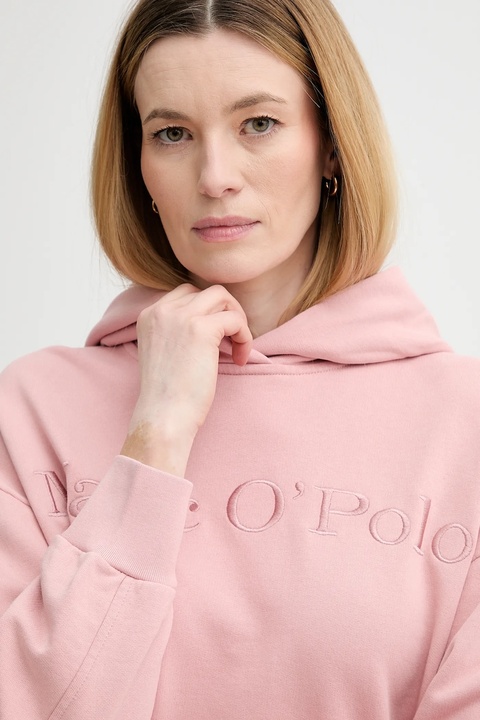 Marc O'Polo bluza bawełniana damska kolor różowy z kapturem z aplikacją 600407354165 - zdjęcie produktu nr 1