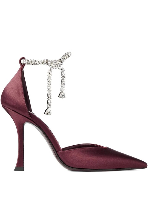 Jimmy Choo 100mm Stevie crystal-embellished satin pumps - Red - zdjęcie produktu nr 1