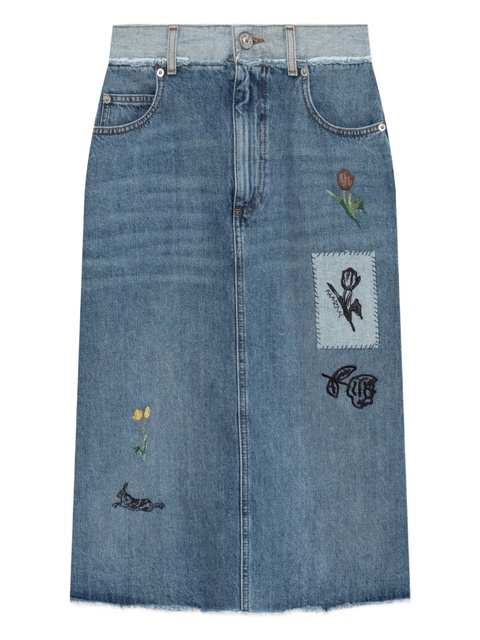 Marni embroidered-floral denim midi skirt - Blue - zdjęcie produktu nr 1