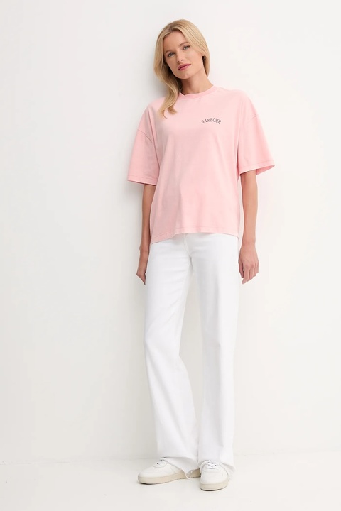 Barbour t-shirt bawełniany CLAYDON damski kolor różowy LTS0687 - zdjęcie produktu nr 2